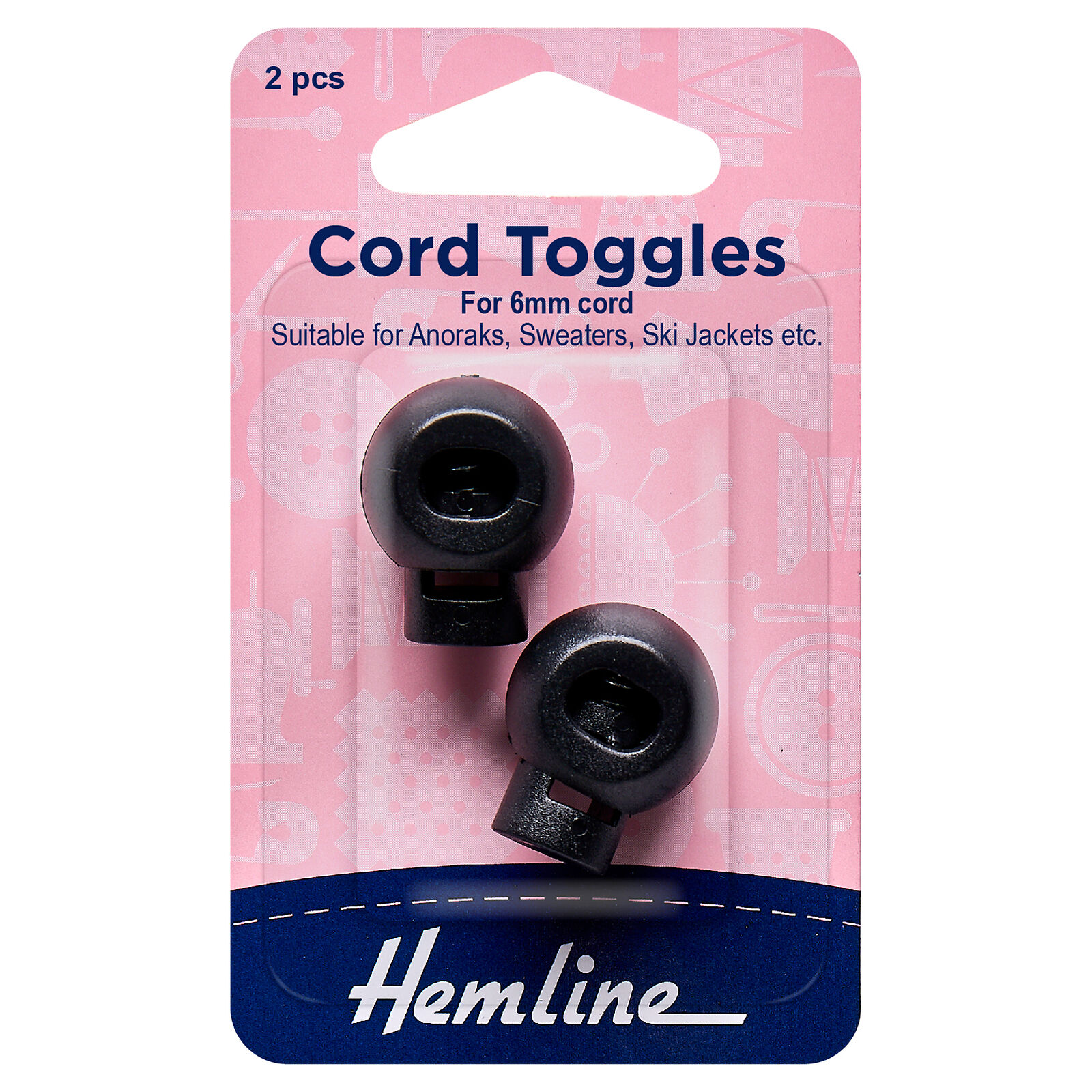 Hemline 6mm Black Cord Toggles 2 Pack